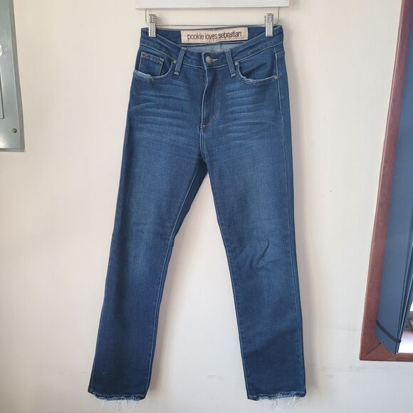 Pookie Loves Sebastian Jeans size 25 Blues slim relaxed High Rise raw hem - Picture 2 of 7